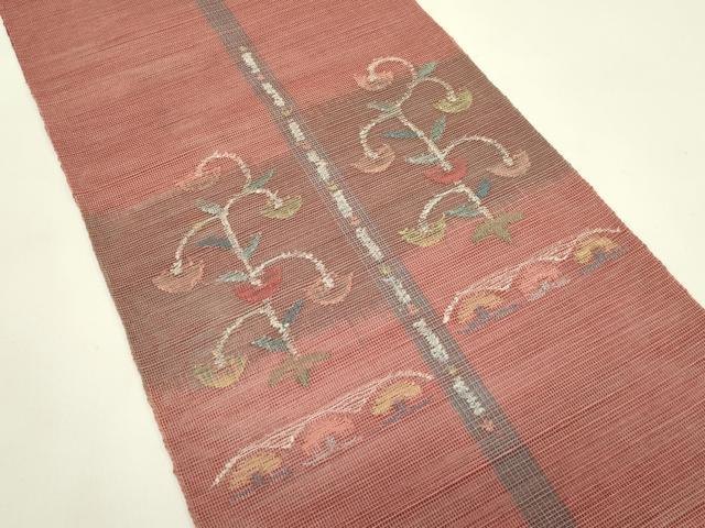 平和屋着物＊夏物　1854年創業　帯屋捨松　八寸名古屋帯　草花文　正絹　逸品　CABI5246rv