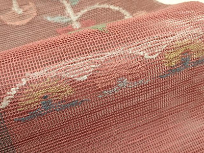 平和屋着物＊夏物　1854年創業　帯屋捨松　八寸名古屋帯　草花文　正絹　逸品　CABI5246rv