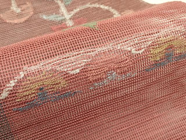 平和屋着物＊夏物　1854年創業　帯屋捨松　八寸名古屋帯　草花文　正絹　逸品　CABI5246rv