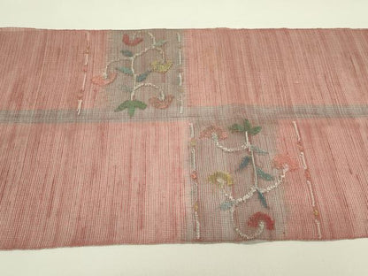 平和屋着物＊夏物　1854年創業　帯屋捨松　八寸名古屋帯　草花文　正絹　逸品　CABI5246rv