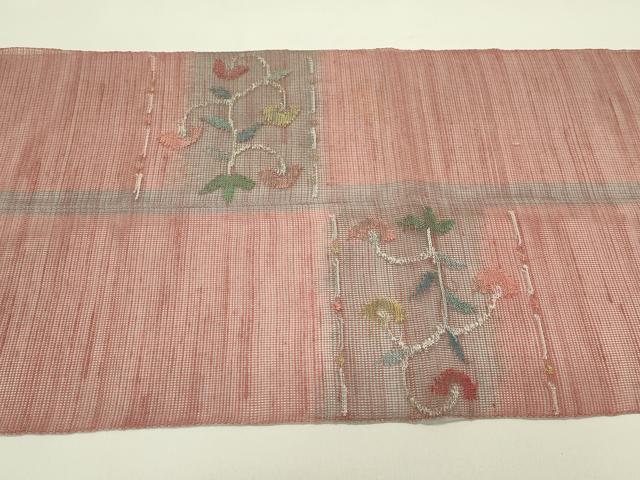 平和屋着物＊夏物　1854年創業　帯屋捨松　八寸名古屋帯　草花文　正絹　逸品　CABI5246rv