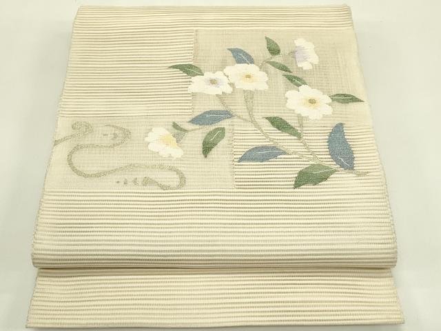 平和屋着物＊夏物　八寸名古屋帯　絽綴れ　枝花文　金糸　正絹　逸品　CABI5250rv