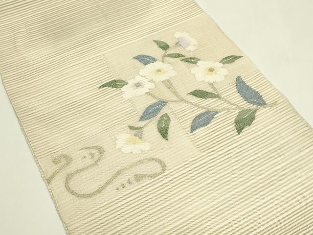 平和屋着物＊夏物　八寸名古屋帯　絽綴れ　枝花文　金糸　正絹　逸品　CABI5250rv