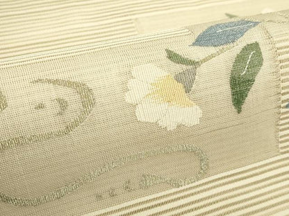 平和屋着物＊夏物　八寸名古屋帯　絽綴れ　枝花文　金糸　正絹　逸品　CABI5250rv