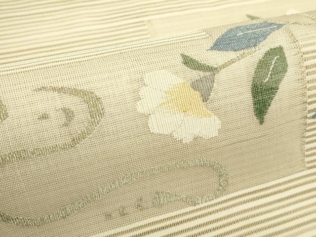 平和屋着物＊夏物　八寸名古屋帯　絽綴れ　枝花文　金糸　正絹　逸品　CABI5250rv