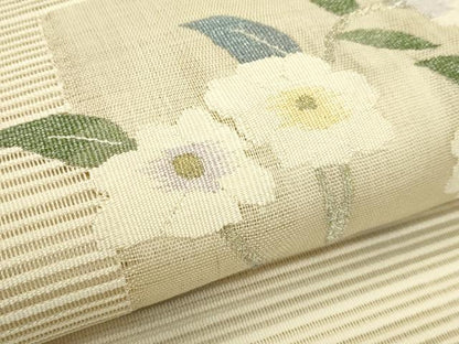 平和屋着物＊夏物　八寸名古屋帯　絽綴れ　枝花文　金糸　正絹　逸品　CABI5250rv