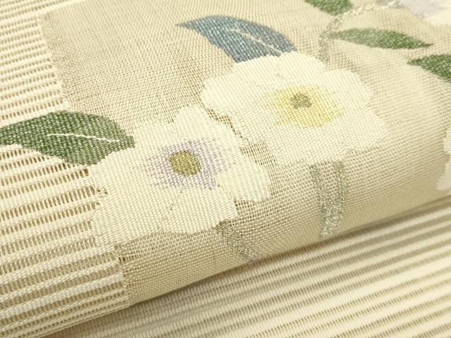 平和屋着物＊夏物　八寸名古屋帯　絽綴れ　枝花文　金糸　正絹　逸品　CABI5250rv