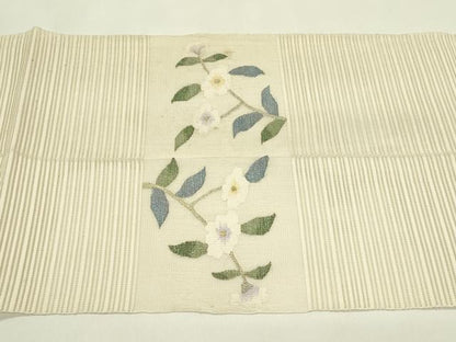 平和屋着物＊夏物　八寸名古屋帯　絽綴れ　枝花文　金糸　正絹　逸品　CABI5250rv