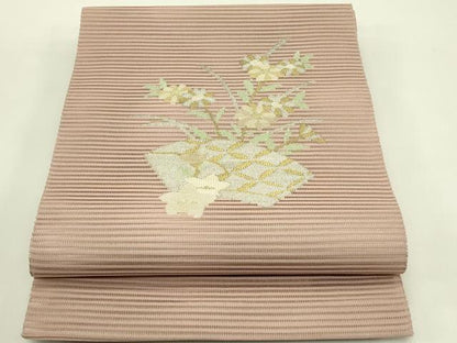 平和屋着物＊夏物　八寸名古屋帯　絽綴れ　地紙草花文　金銀糸　正絹　逸品　CABI5252rv