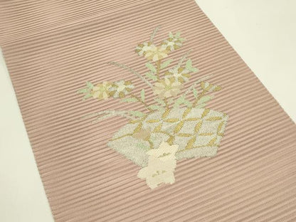 平和屋着物＊夏物　八寸名古屋帯　絽綴れ　地紙草花文　金銀糸　正絹　逸品　CABI5252rv