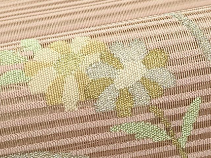 平和屋着物＊夏物　八寸名古屋帯　絽綴れ　地紙草花文　金銀糸　正絹　逸品　CABI5252rv