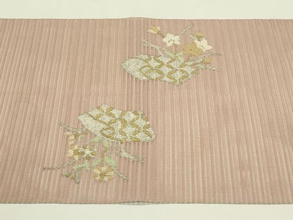平和屋着物＊夏物　八寸名古屋帯　絽綴れ　地紙草花文　金銀糸　正絹　逸品　CABI5252rv