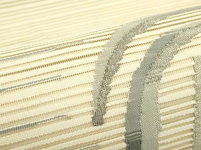 平和屋着物＊夏物　八寸名古屋帯　絽綴れ　渦巻文　銀糸　正絹　逸品　CABI5254rv
