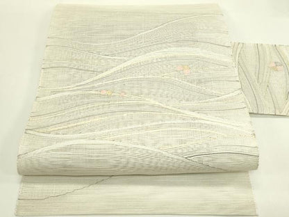 平和屋着物＊夏物　八寸名古屋帯　すくい織　立波文　金銀糸　正絹　逸品　未使用　CABI5255rv