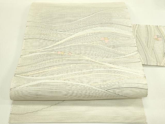 平和屋着物＊夏物　八寸名古屋帯　すくい織　立波文　金銀糸　正絹　逸品　未使用　CABI5255rv