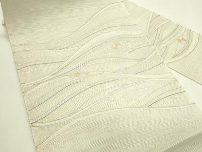 平和屋着物＊夏物　八寸名古屋帯　すくい織　立波文　金銀糸　正絹　逸品　未使用　CABI5255rv