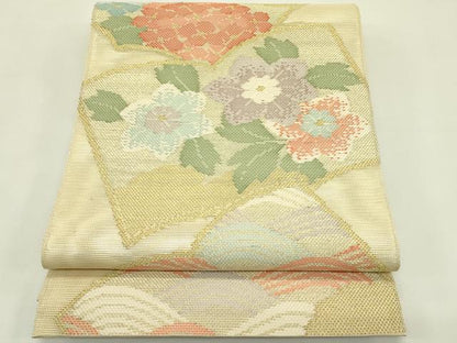 平和屋着物＊夏物　六通柄袋帯　冊子立波草花文　金糸　正絹　逸品　未使用　CABI5258rv