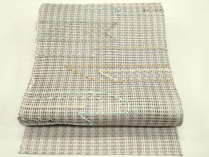 平和屋着物＊夏物　八寸名古屋帯　羅　幾何学文様　金銀糸　正絹　逸品　CABI5262rv