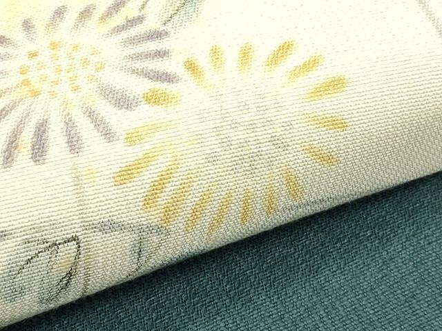 平和屋着物＊夏物　九寸名古屋帯　手描き　菊　金彩　正絹　逸品　CABI5268rv