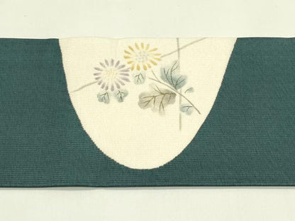 平和屋着物＊夏物　九寸名古屋帯　手描き　菊　金彩　正絹　逸品　CABI5268rv