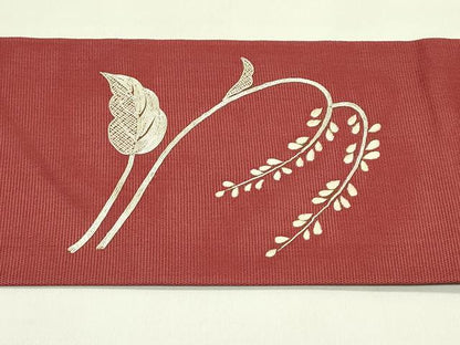 平和屋着物＊夏物　九寸名古屋帯　総刺繍　駒刺繍　草花文　正絹　逸品　CABI5269rv