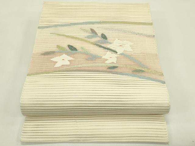 平和屋着物＊夏物　八寸名古屋帯　絽綴れ　草花文　金銀糸　正絹　逸品　CABI5271rv