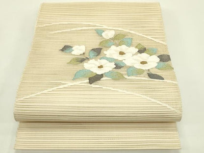 平和屋着物＊夏物　八寸名古屋帯　絽綴れ　草花文　金糸　正絹　逸品　CABI5272rv