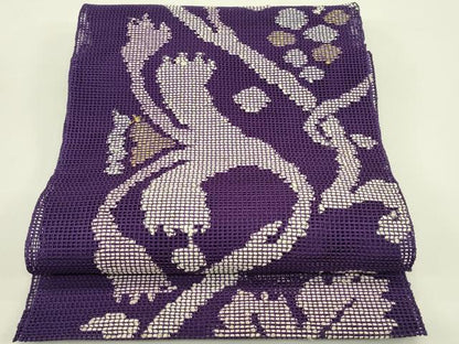 平和屋着物＊夏物　八寸名古屋帯　羅　葡萄唐草文　金糸　正絹　逸品　CABI5276rv