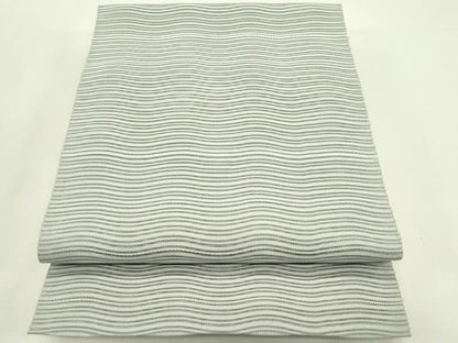 平和屋着物＊夏物　八寸名古屋帯　絽綴れ　よろけ縞　灰青色　正絹　逸品　CABI5279rv