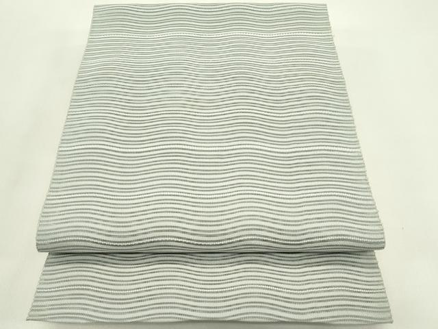 平和屋着物＊夏物　八寸名古屋帯　絽綴れ　よろけ縞　灰青色　正絹　逸品　CABI5279rv