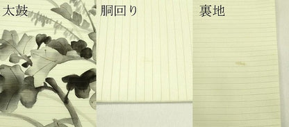 平和屋着物＊夏物　絽塩瀬　九寸名古屋帯　手描き　草木文　銀彩　正絹　逸品　CABI5281rv