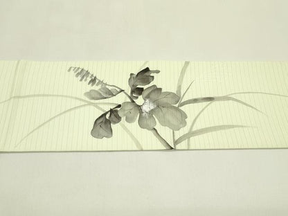 平和屋着物＊夏物　絽塩瀬　九寸名古屋帯　手描き　草木文　銀彩　正絹　逸品　CABI5281rv