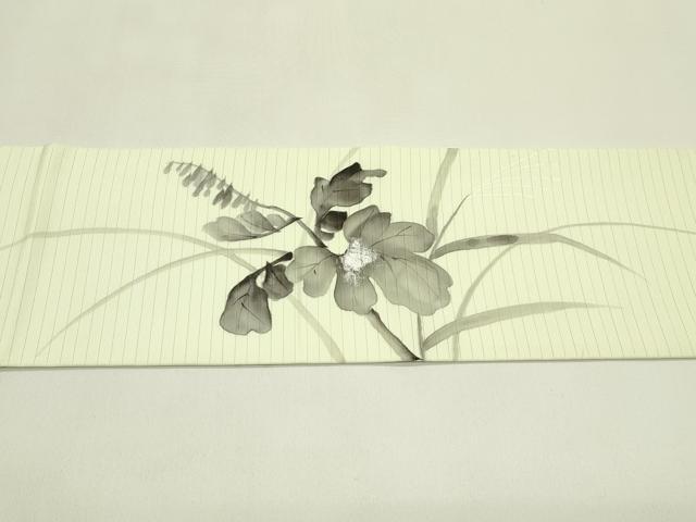 平和屋着物＊夏物　絽塩瀬　九寸名古屋帯　手描き　草木文　銀彩　正絹　逸品　CABI5281rv