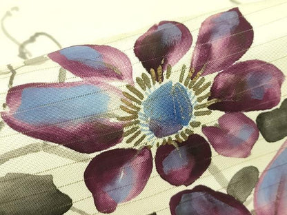 平和屋着物＊夏物　絽塩瀬　九寸名古屋帯　手描き　草花文　金彩　正絹　逸品　CABI5282rv