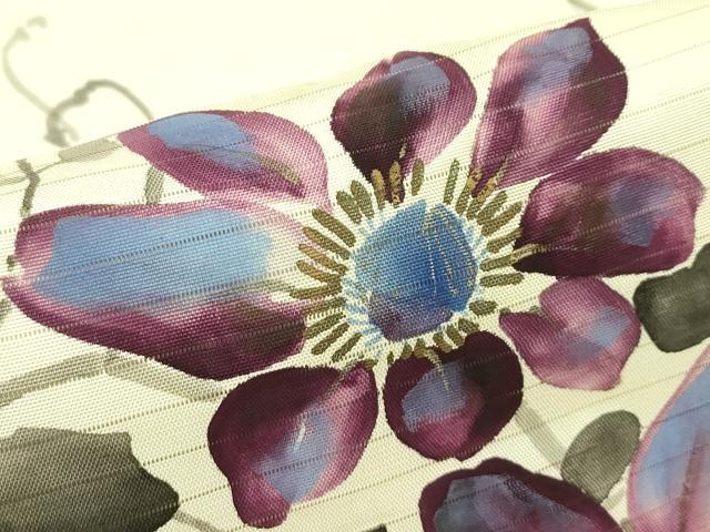 平和屋着物＊夏物　絽塩瀬　九寸名古屋帯　手描き　草花文　金彩　正絹　逸品　CABI5282rv