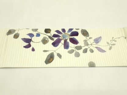 平和屋着物＊夏物　絽塩瀬　九寸名古屋帯　手描き　草花文　金彩　正絹　逸品　CABI5282rv