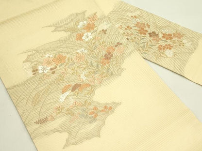平和屋着物＊夏物　九寸名古屋帯　唐織　秋草文　金糸　正絹　逸品　未使用　CABI5284rv