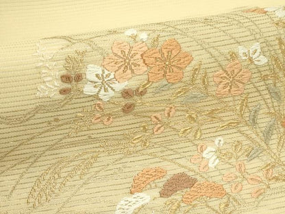 平和屋着物＊夏物　九寸名古屋帯　唐織　秋草文　金糸　正絹　逸品　未使用　CABI5284rv