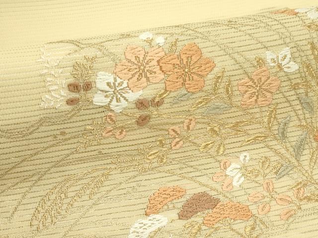 平和屋着物＊夏物　九寸名古屋帯　唐織　秋草文　金糸　正絹　逸品　未使用　CABI5284rv