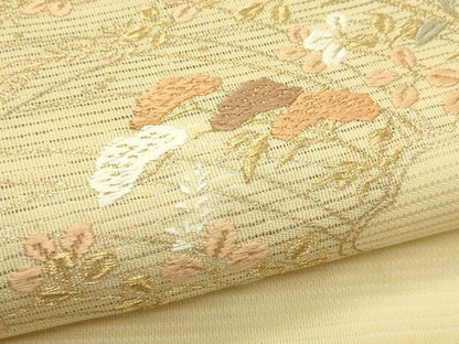 平和屋着物＊夏物　九寸名古屋帯　唐織　秋草文　金糸　正絹　逸品　未使用　CABI5284rv