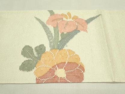 平和屋着物＊夏物　太鼓柄袋帯　草花文　金銀糸　正絹　逸品　CABI5291rv