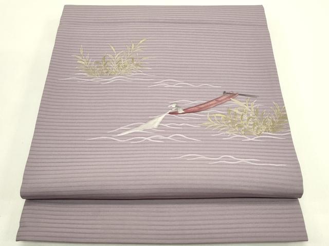 平和屋着物＊夏物　絽塩瀬　九寸開き名古屋帯　ろうけつ染め　船人物文　正絹　逸品　CABI5296rv