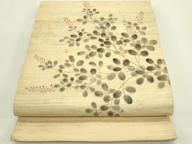 平和屋着物＊夏物　九寸開き名古屋帯　手描き　萩　麻　逸品　CABI5297rv
