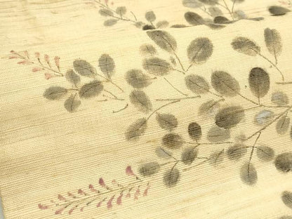 平和屋着物＊夏物　九寸開き名古屋帯　手描き　萩　麻　逸品　CABI5297rv