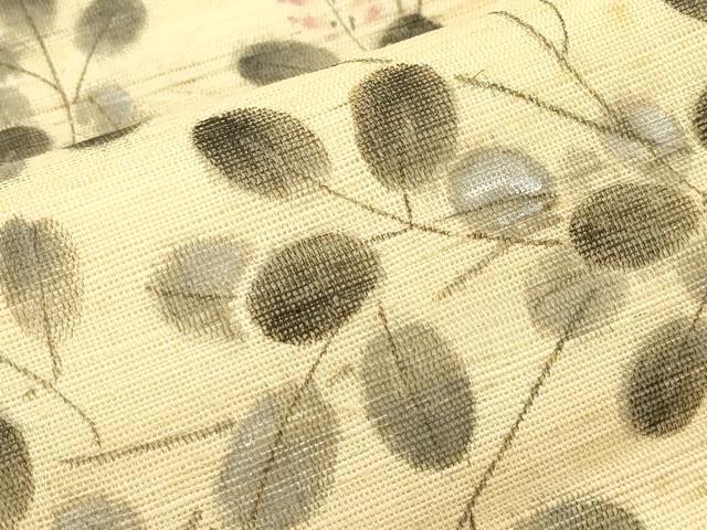 平和屋着物＊夏物　九寸開き名古屋帯　手描き　萩　麻　逸品　CABI5297rv