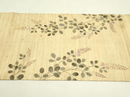 平和屋着物＊夏物　九寸開き名古屋帯　手描き　萩　麻　逸品　CABI5297rv