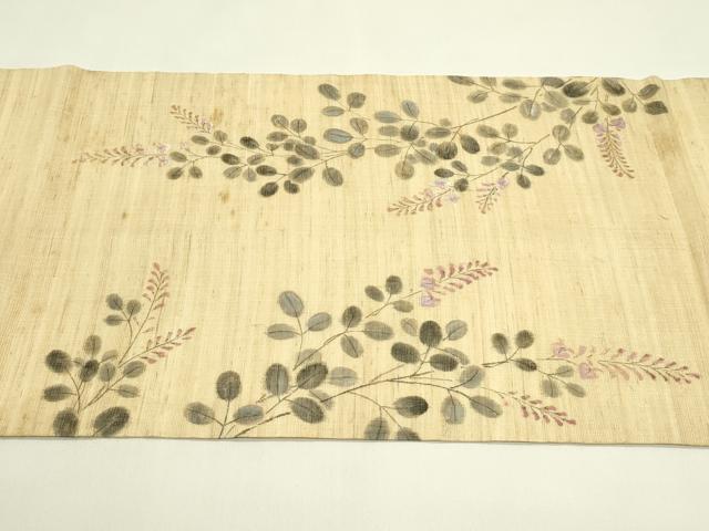 平和屋着物＊夏物　九寸開き名古屋帯　手描き　萩　麻　逸品　CABI5297rv