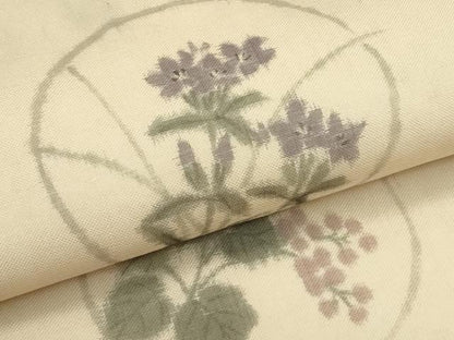 平和屋着物＊夏物　九寸名古屋帯　作家物　花丸舞蝶文　正絹　逸品　CABI5301rv