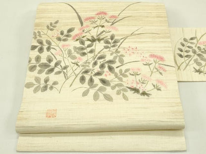 平和屋着物＊夏物　九寸名古屋帯　作家物　女郎花　麻　逸品　CABI5302rv