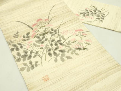 平和屋着物＊夏物　九寸名古屋帯　作家物　女郎花　麻　逸品　CABI5302rv